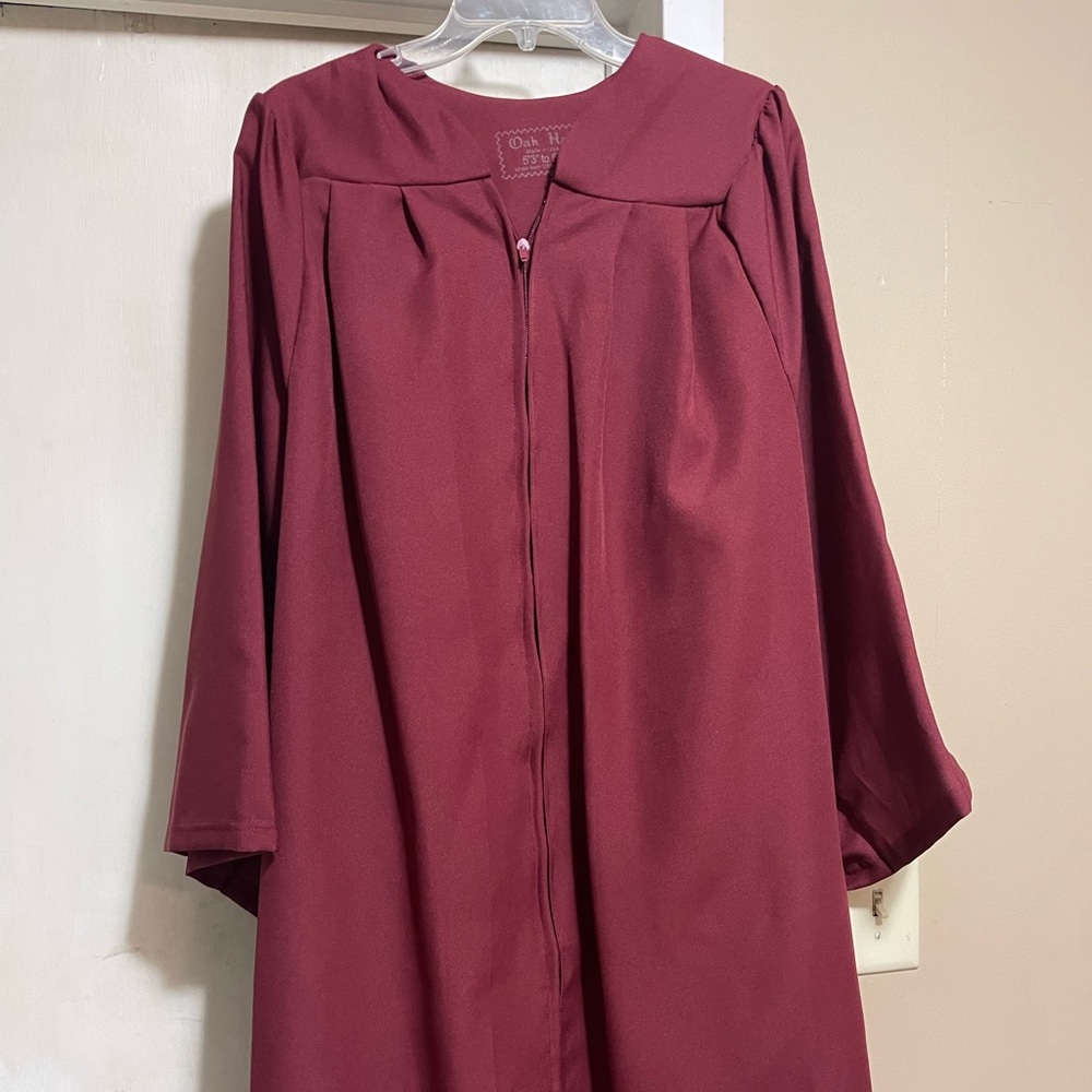 Burgandy graduation gown. Also hat that I forgot to post